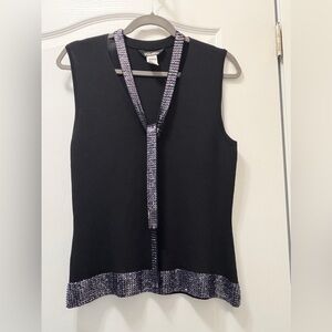 Sleeveless Black Tank with Silver-Sequin Trim